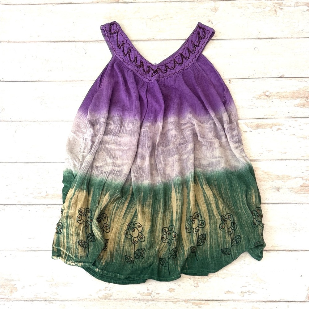 Womens XL Elegant Purple Green Sleeveless Dress Long Shirt Boehmian X Large